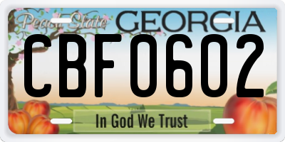 GA license plate CBF0602