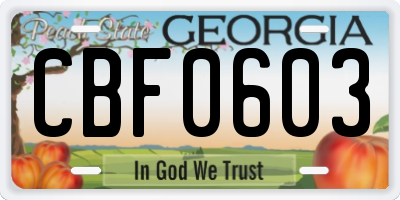 GA license plate CBF0603