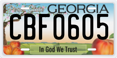 GA license plate CBF0605