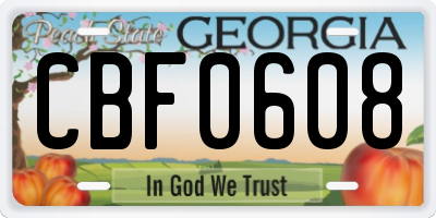 GA license plate CBF0608