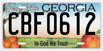 GA license plate CBF0612