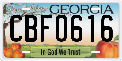 GA license plate CBF0616
