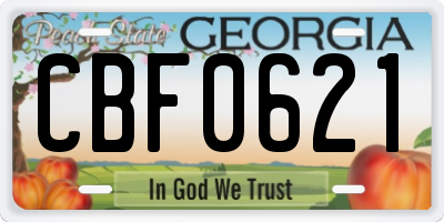 GA license plate CBF0621