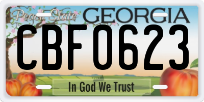 GA license plate CBF0623