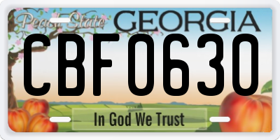GA license plate CBF0630