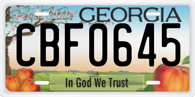 GA license plate CBF0645