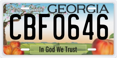 GA license plate CBF0646