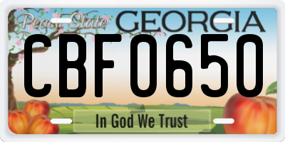 GA license plate CBF0650
