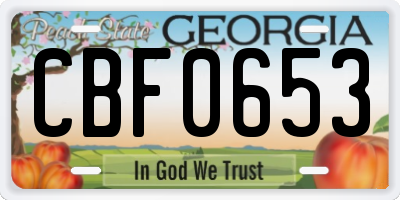 GA license plate CBF0653