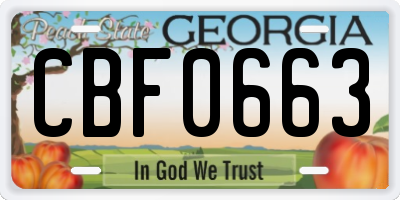 GA license plate CBF0663