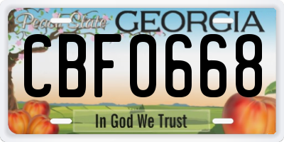 GA license plate CBF0668