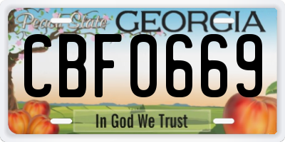 GA license plate CBF0669