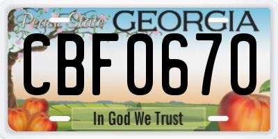 GA license plate CBF0670