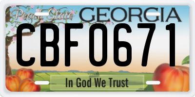 GA license plate CBF0671