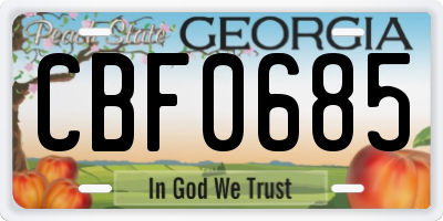 GA license plate CBF0685