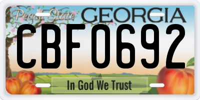 GA license plate CBF0692
