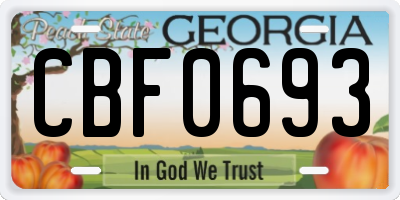 GA license plate CBF0693