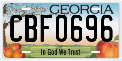 GA license plate CBF0696