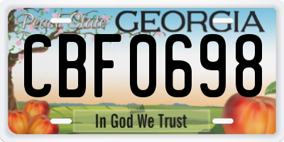 GA license plate CBF0698