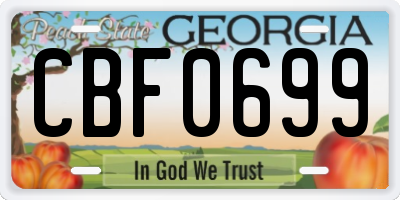 GA license plate CBF0699