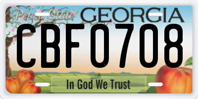 GA license plate CBF0708