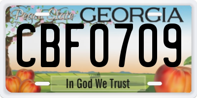 GA license plate CBF0709