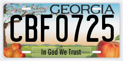 GA license plate CBF0725