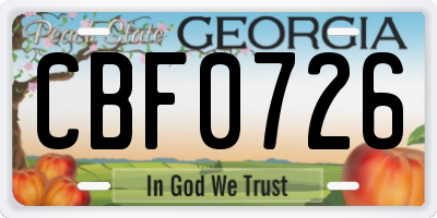 GA license plate CBF0726