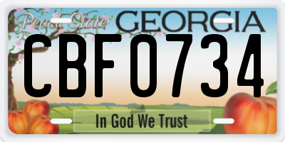 GA license plate CBF0734