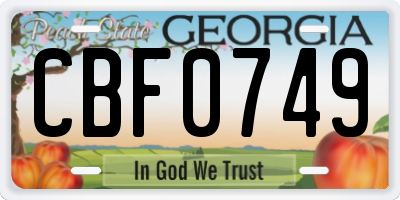 GA license plate CBF0749