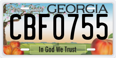 GA license plate CBF0755