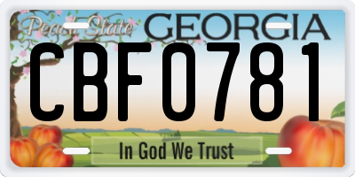 GA license plate CBF0781