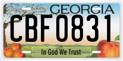 GA license plate CBF0831
