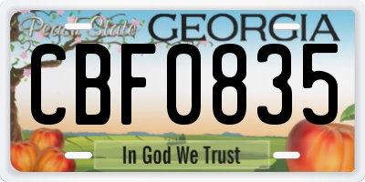 GA license plate CBF0835
