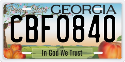 GA license plate CBF0840