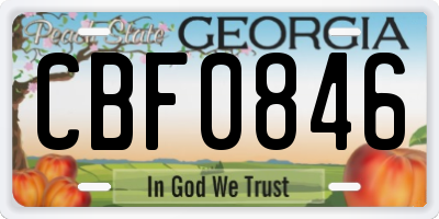 GA license plate CBF0846