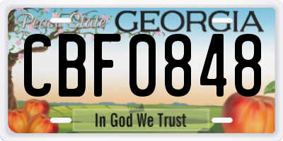 GA license plate CBF0848