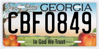 GA license plate CBF0849