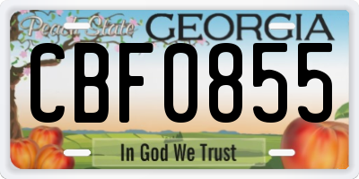 GA license plate CBF0855