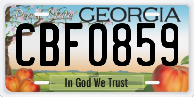 GA license plate CBF0859