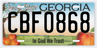 GA license plate CBF0868