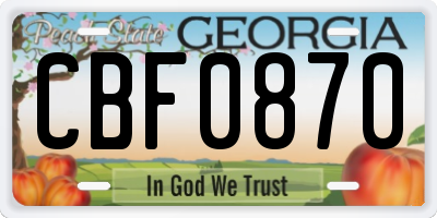 GA license plate CBF0870