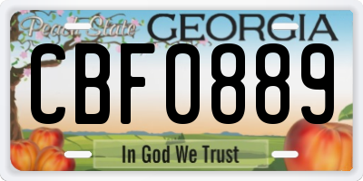 GA license plate CBF0889