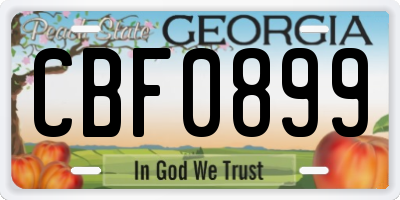 GA license plate CBF0899