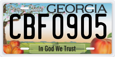 GA license plate CBF0905