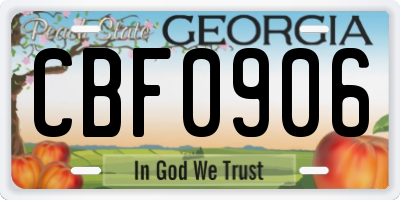 GA license plate CBF0906