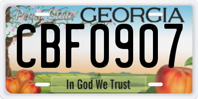 GA license plate CBF0907