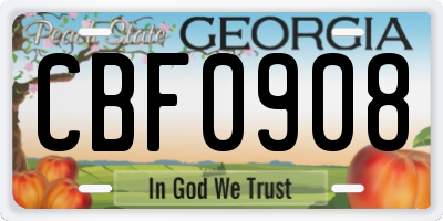 GA license plate CBF0908