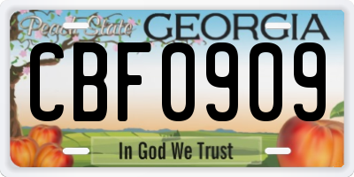 GA license plate CBF0909
