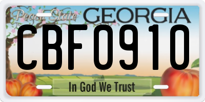 GA license plate CBF0910